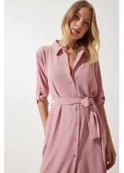 Happiness İstanbul Women's Candy Pink Belted Shirt Dress DD01256