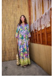 LOCCO فستان نسائي بنمط نباتي تجريدي وردي-بنفسجي