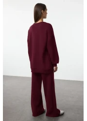  Modest Burgundy Ribbon Detailed Oversize Tracksuit Set Tctaw25Us00119