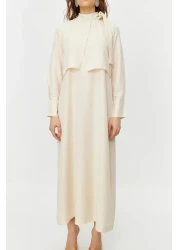  Modest Stone Collar Tie Detail Woven Dress TCTSS23EB00283