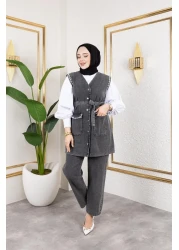 HARMAN BUTİK Women's Beaded Buckle Vest-Pants 2-Piece Set