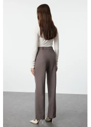  Collection High Waist Anthracite Straight Cut Trousers with Ribbed Detail - TWOSS21PL0093