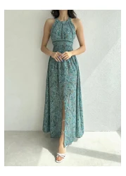 LİSAA BUTİK فستان بيزلي منقوش بدون ظهر