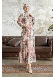 InStyle Jalya Collar Buttoned String Chiffon Hijab Dress - Powder