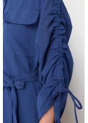  Modest Saks Cotton Shirt Dress with Adjustable Sleeves and Belted - TCTSS23EB00365