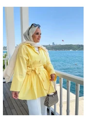 Aselim Hijap Moda Poplin Kimono -Scuba Pants Shirt Suit Yellow