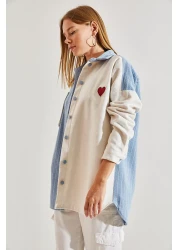 Bianco Lucci قميص نسائي مزدوج اللون مطرز بالخرز على شكل قلب