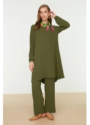  Modest طقم منسوج بأكمام كاكي مرنة وواسعة الساق من Aerobin - بنطلون TCTSS22US0023