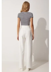 Happiness İstanbul Women's White Velcro Waist Loose Pants YL00001