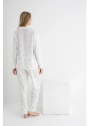 DOFİ طقم بيجامة نسائي من Dofi باللون الأبيض بأكمام طويلة وأزرار من قماش Aerobin
