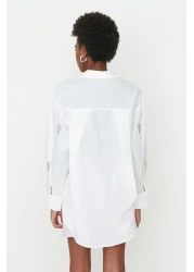  Collection Cotton Oversize Ecru Floral Embroidered Shirt - TWOSS22GO0246