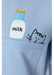  Collection Blue Cotton Ruffle Printed Shorts Knitted Pajamas Set Thmss22Pt0422