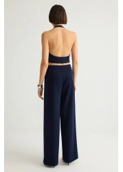  Collection Dark Navy Wide Leg Pleated Trousers - Twoss21Pl0189