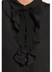  Collection قميص أسود منسوج - فيونكة قابلة للإزالة، مقاس عادي TWOAW24GO00164