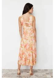  Collection فستان محبوك مرن من التول برقبة على شكل حرف V - طباعة زهور متعددة الألوان TWOSS24EL00384