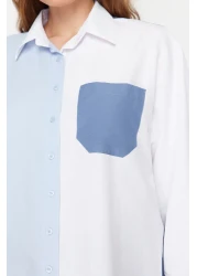  Collection Blue Color Blocked Oversize Wide Fit Woven Shirt TWOSS24GO00136