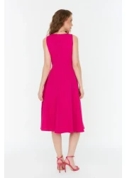  Collection Fuchsia Waist Opening Pleated Midi Woven Dress TWOSS20EL0980