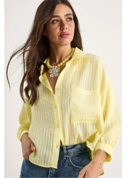 Bianco Lucci Women's Self Striped Half Sleeve Single Pocket Detailed Shirt 2108 60283328