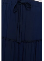  Collection Navy Blue Flared Maxi Length Woven Skirt with Gather Detail at Waist TWOSS24ET00098