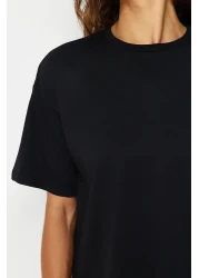  Collection Black Oversize Crew Neck 100% Cotton T-Shirt - Twoss20Ts0134
