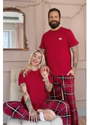 Pijamaevi بيجامة عزيزي فاميلي بأكمام قصيرة على شكل دب أحمر كلاريت - مجموعة نسائية