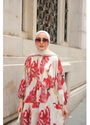 LOCCO فستان نسائي منقوش باللون الأحمر