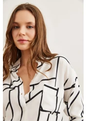 Olalook Women's Asymmetrical White Single Pocket Woven Viscose Shirt Gml- 19000890