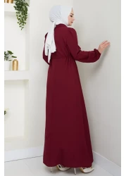 InStyle فستان عنابي اللون مزين بكشكشة وسحاب