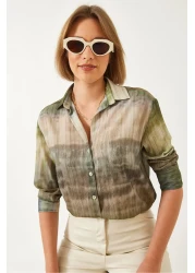 Bianco Lucci قميص نسائي من قماش الشيفون ذو اللون المتغير، قميص منسوج بقصة عادية 60394 60271046