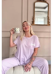 Pijamaevi طقم بيجامة نسائي من الدانتيل بأكمام قصيرة من ليلك دبلن