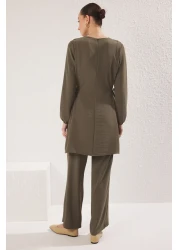  Modest Aerobin Tunic and Pants Set - Dark Khaki with Binding Detail, Tctaw22Us0092