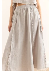 Olalook Women's Gray Elastic Waist Dirty Stitching Muslin Skirt Etk-19000310