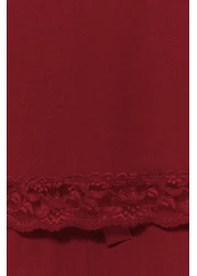  Collection طقم بيجامة محبوكة من الفيسكوز - دانتيل بورجوندي وتفاصيل شريطية، حزام حبل THMSS20PT0134