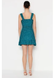  Collection Petrol Polka Dot Printed Square Neck Flounce A-Line Mini Knitted Dress TWOSS23EL00348
