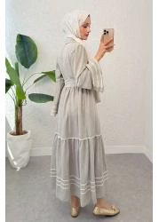 Salih Çelebi فستان بحزام على شكل كم إسباني 2035 - حجر داكن