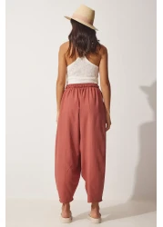 Happiness İstanbul بنطلون شالوار من الكتان والفيسكوز بجيب وردي مغبر للسيدات CV00001