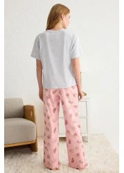  Collection Gray Slogan Printed 100% Cotton Knitted Pajamas Set - Thmss25Pt00162