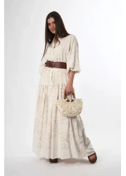 ABBRA فستان نسائي فضفاض بياقة القاضي وأكمام بالونية