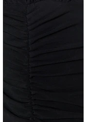  Collection Black Fitted/Body-Sitting Gather Detailed Midi Flexible Knitted Pencil Dress TWOSS23EL00751