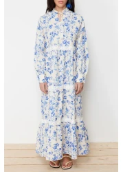  Modest Beige Linen Look Floral Woven Dress TCTSS24EB00054