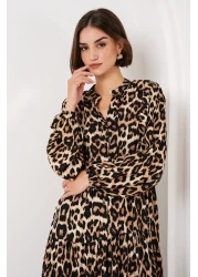 Bigdart 2423 Model Authentic Patterned Brown Dress