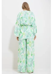 Trend Alaçatı Stili Women's Green Kimono Jacket And Palazzo Pants Set Alc-X11750
