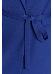  Modest Blue Lacing Detailed Lined Crepe Jacket-Pants Woven Bottom-Top Suit TCTSS23US00044