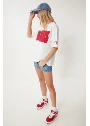 Happiness İstanbul تي شيرت نسائي من القطن مطرز بشعار إكرو CR00463