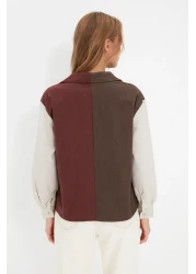  Collection Brown Color Blocked Buttoned Woven Shirt TWOAW22GO0492