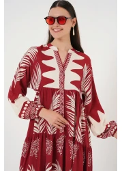 Bigdart 2423 Authentic Patterned Hijab Dress - G.Burgundy