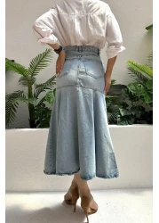 ZAROLİ تنورة نسائية طويلة من قماش الدنيم بطول طويل