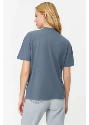  Collection Dark Gray 100% Cotton Basic Regular/Normal Fit Stand Collar Knitted T-Shirt Twoaw20Ts0096