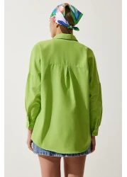 Happiness İstanbul Women's Pistachio Green Oversize Long Basic Shirt DD00842