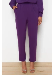  Modest مجموعة علوية وسفلية منسوجة بتفاصيل عين الطائر الأرجواني TCTSS24US00054